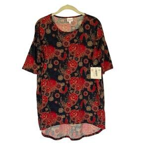 XS Tunic Hi Low Indian Floral Bird NWT LuLaRoe Irma Top Blue Red Folk Art Bold